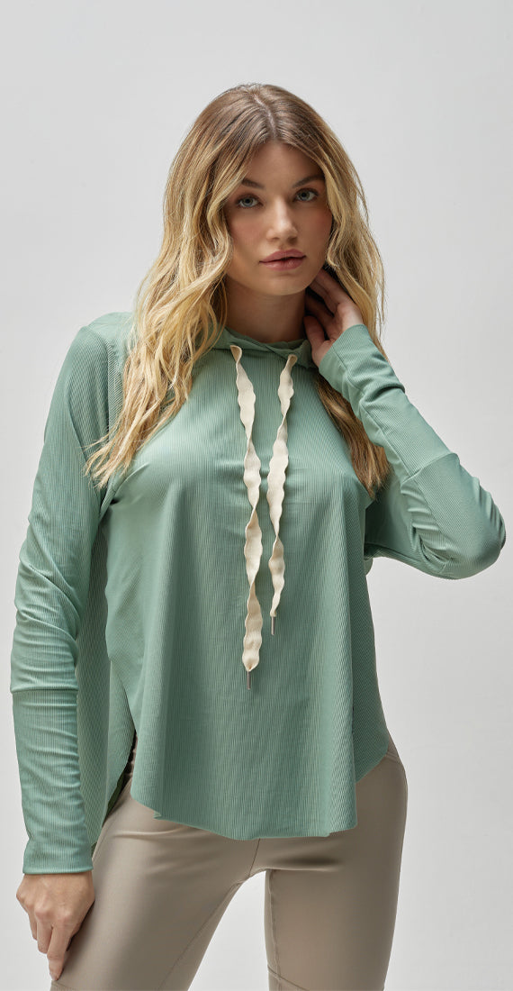 RIBBED YOGA HOODIE GREEN MOSS